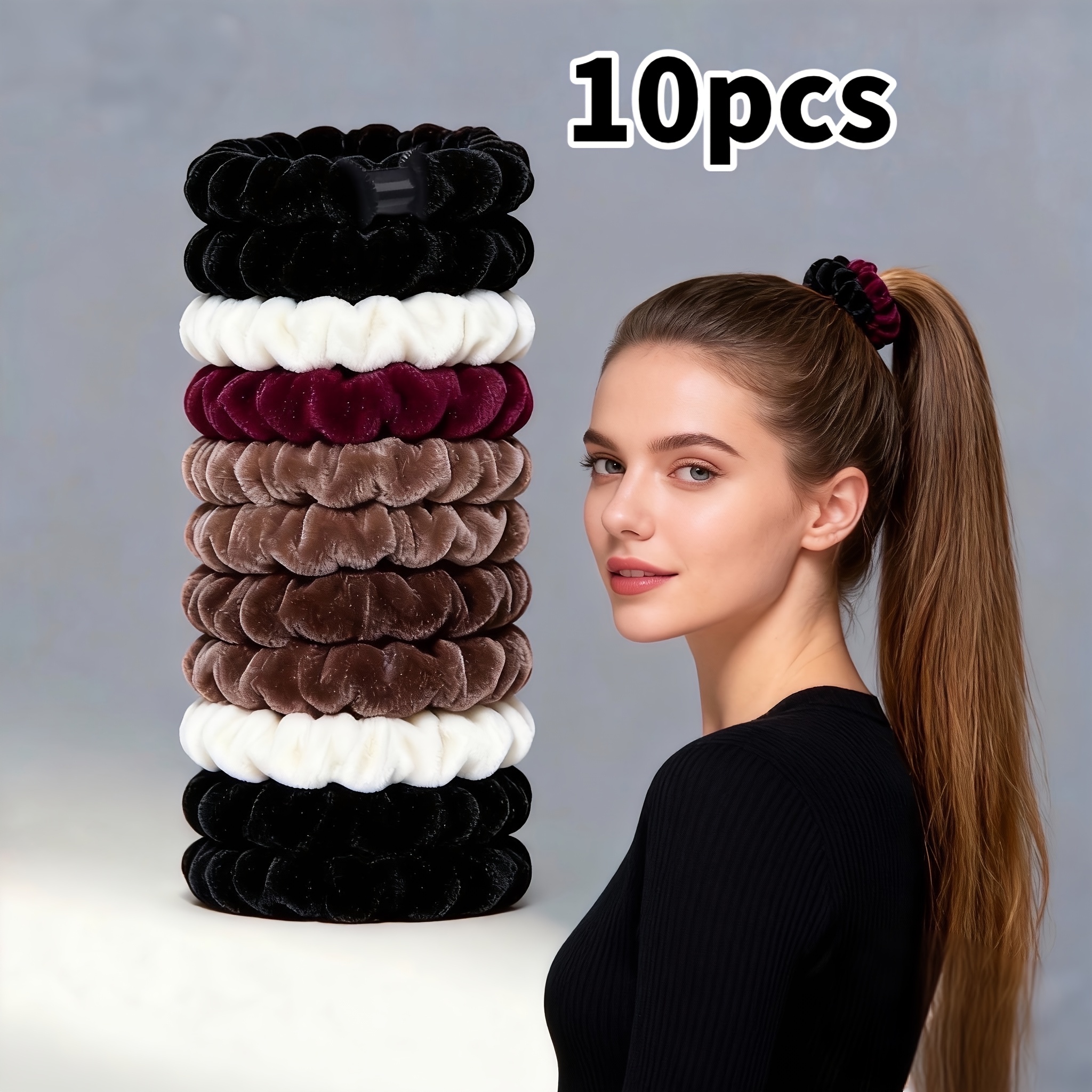 10pcs Classic Fashion Velvet Hair Ties, Simple High-elasticity Hair Bands For Women