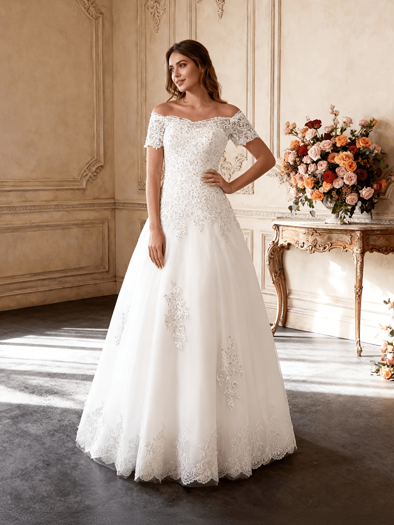 short sleeve beaded wedding dress Short Sleeve Wedding Dress by Adrianna Papell 40383 main image 1