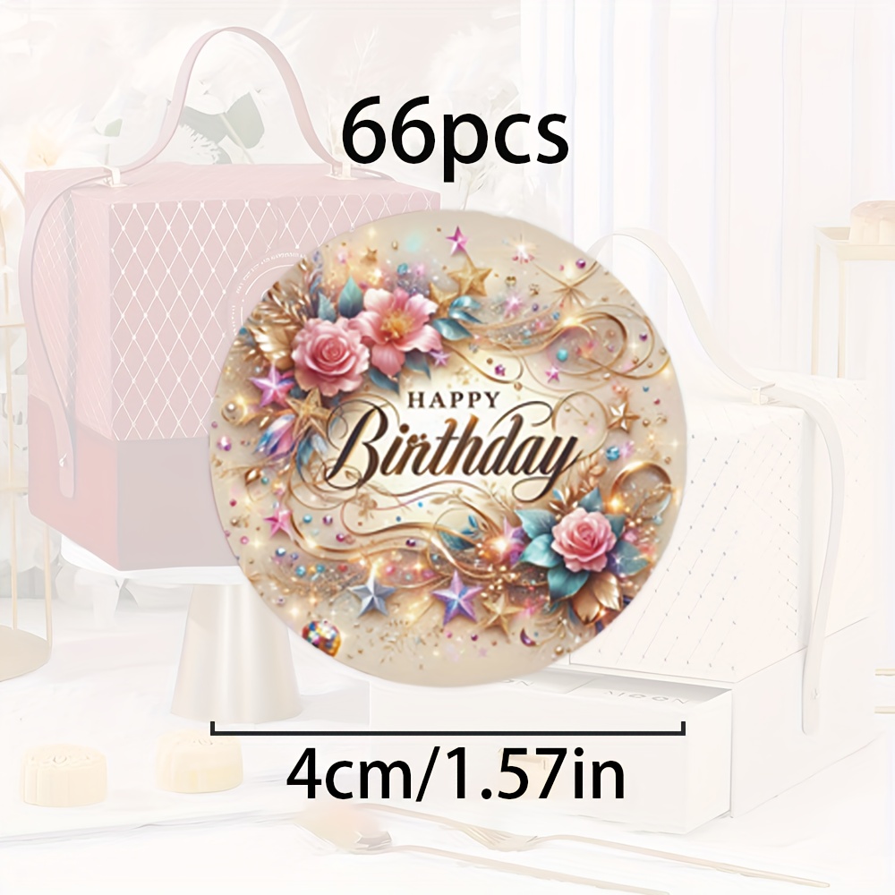 Image of A Set Of 66 Luxurious Golden And Pink Flower And Star Birthday Stickers, Perfect For Birthday Celebrations, An Ideal Gift For A 1 - Conveying And