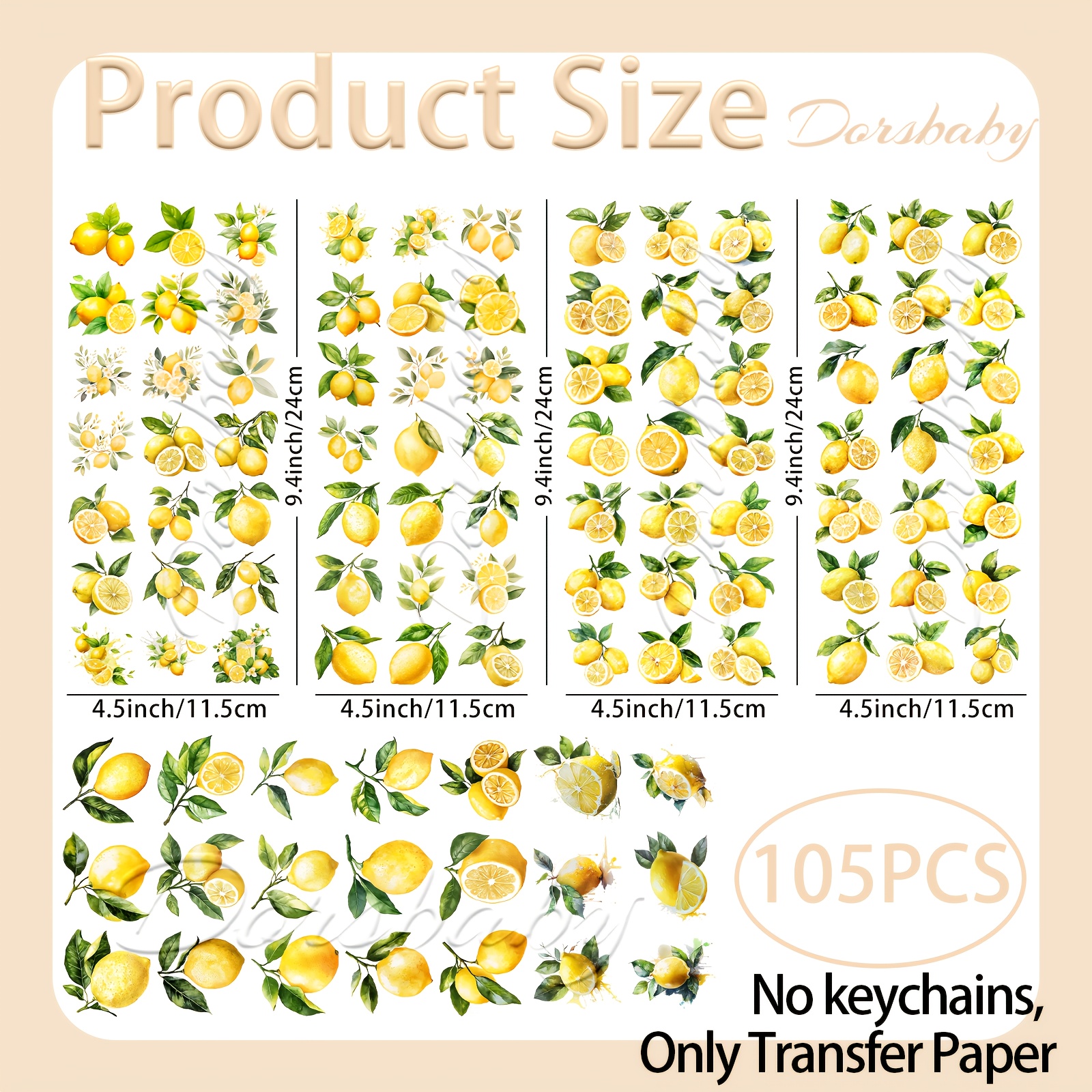 105 Lemon Pattern Uv Dtf Keychain Transfer, Uv Dtf Transfer Paper, Keychain Specific Transfer, High Permanent, Suitable For Small Area Surface Decoration (keychain Not Included, Only Transfer Paper)