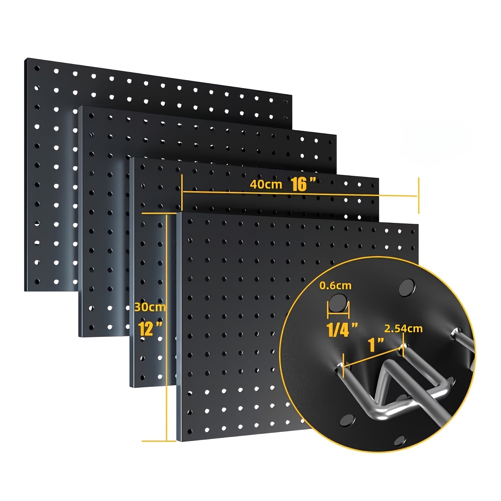 TEMU 4pcs Set 30.48x40.64cm Metal Pegboard | Wall-mounted Shelf, Hole 2.54cm, Includes Screws, Suitable For Tool Storage, Garage Pegboard, Bathroom,