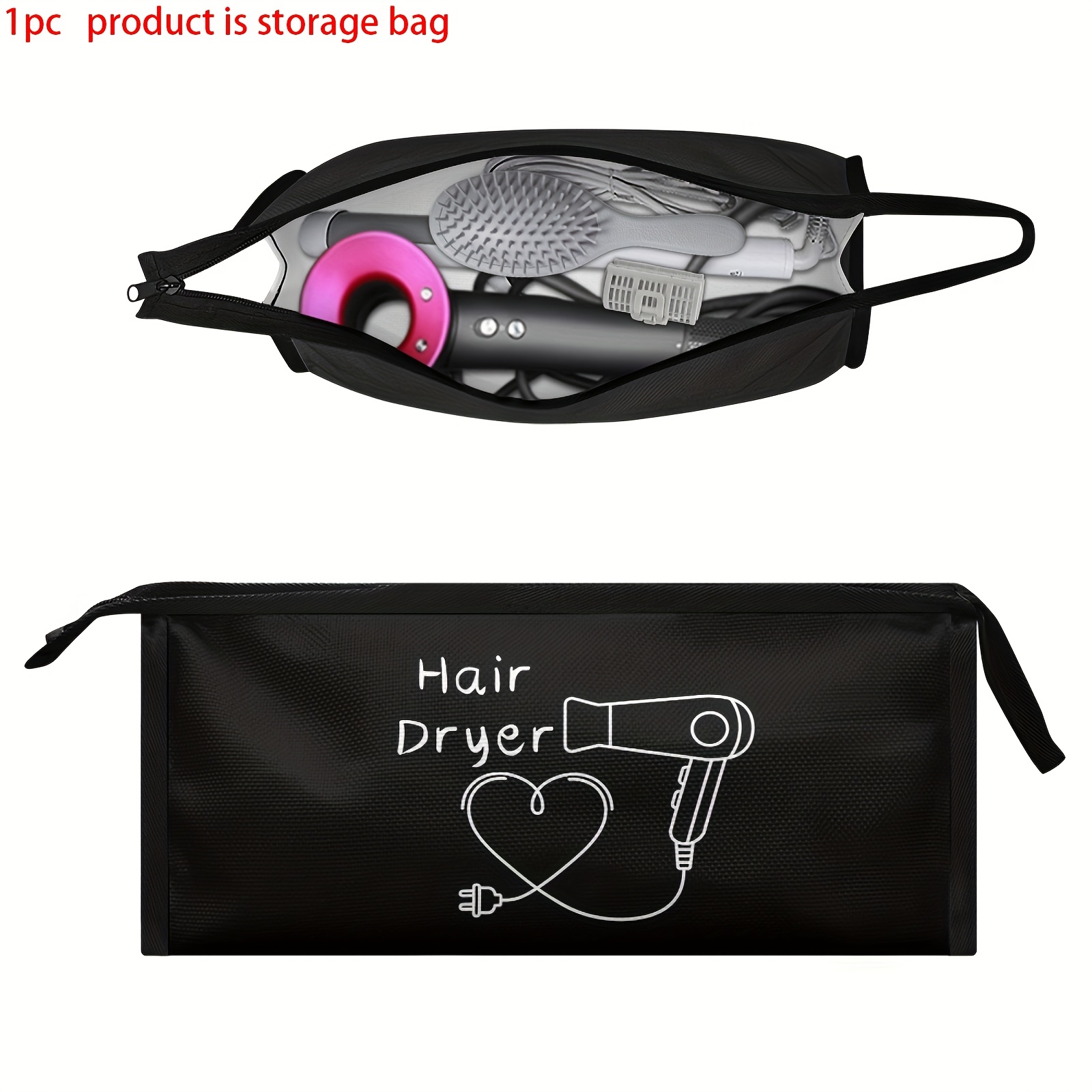 E-shop Haartrockner-Aufbewahrungstasche mit einfachem Text & Haartrockner-Muster, Styler-Organizer-Etui, faltbare Reisetasche, mit Griff & glattem