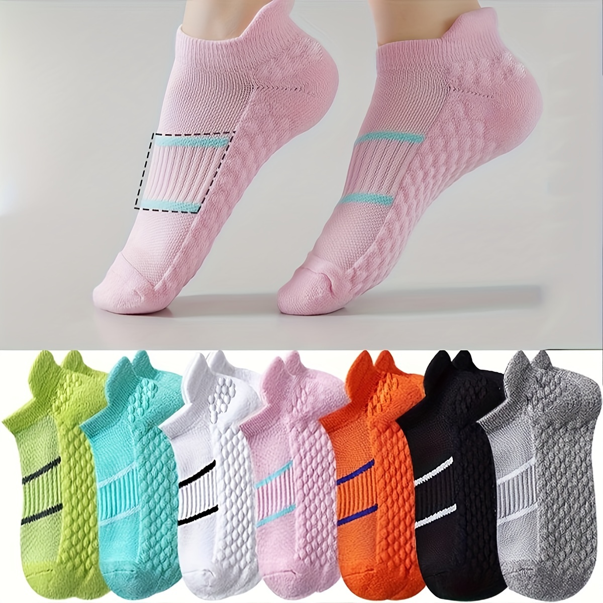 TEMU 7 Pairs Striped Athletic Socks, Casual & Breathable Running Ankle Socks, Women's Stockings & Hosiery