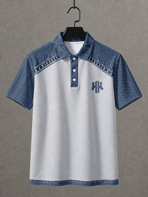 item picture mens casual short sleeve shirt daily outdoor sport shopping letter print retro summer loose gray denim blue breathable fabric wrinkle resistant