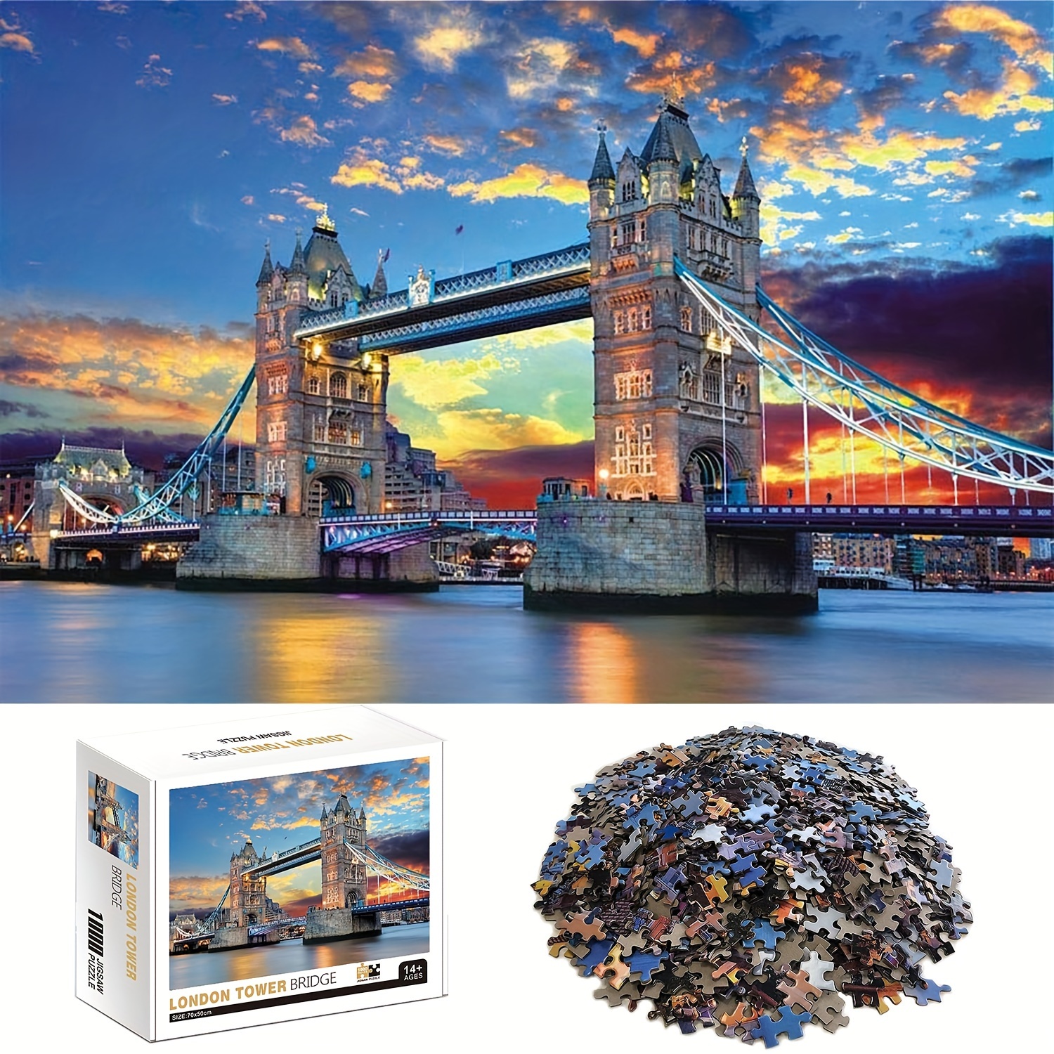 

1000pcs London Tower Bridge Puzzles, Thick And Durable Seamless Jigsaw Puzzles For Adults Fun Family Challenging Puzzles For Birthday, Christmas, Halloween, Thanksgiving, Easter