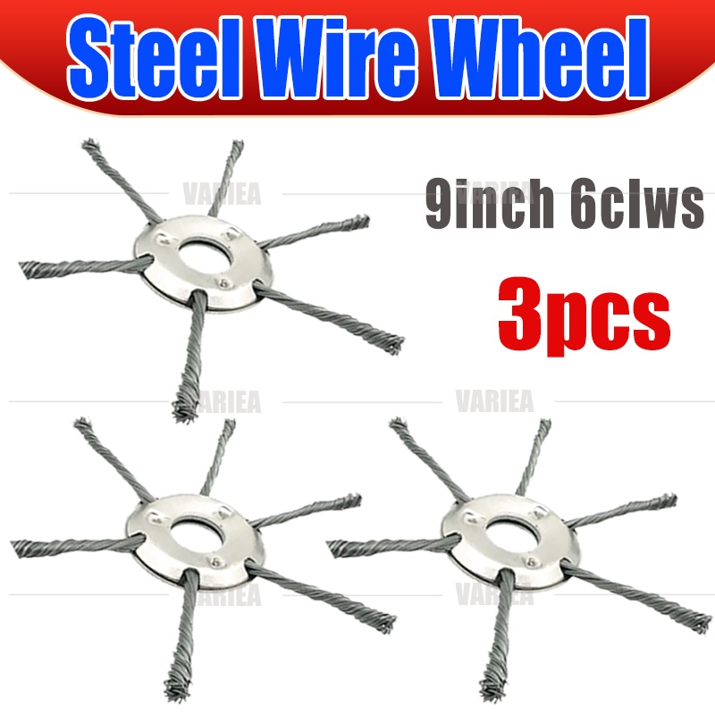Variea-3pcs 9inch Steel Wire Wheel Head Grass Trimmer - Universal Brush For Straight Shaft Brushcutter, Effective Moss And Rust Removal Tool