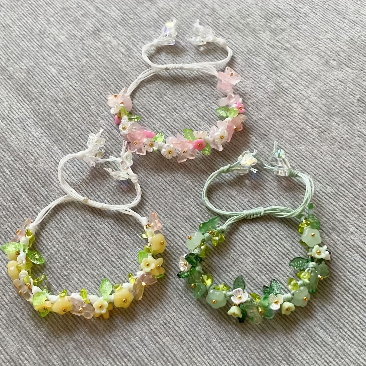 Adjustable Boho Butterfly Flower Bracelet with Pastel Flowers