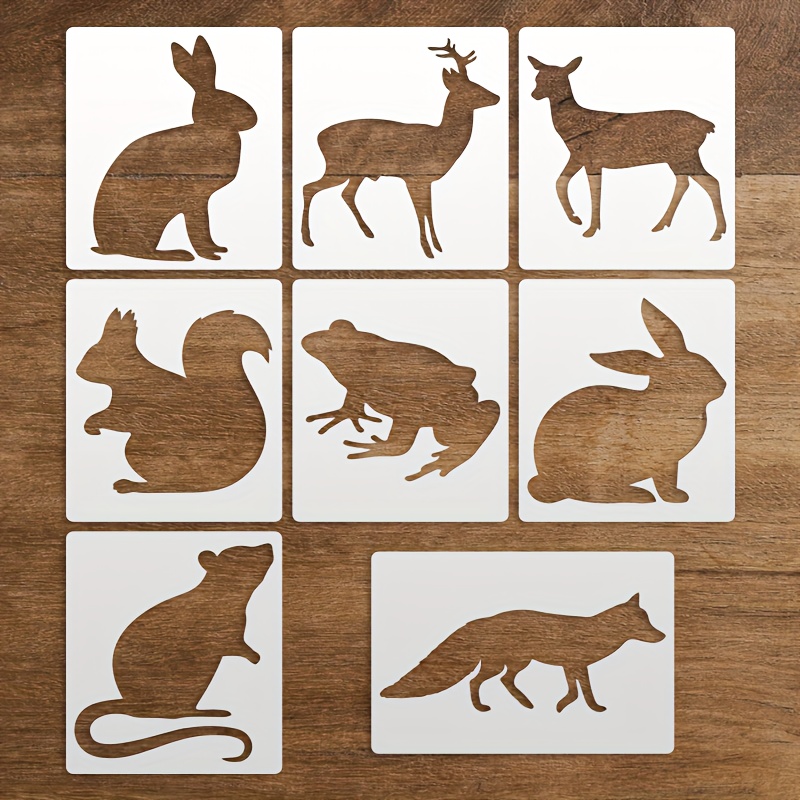 

8pcs Stencils Set For Art & Painting - Reusable Rabbit, Fox, - Pet , For And