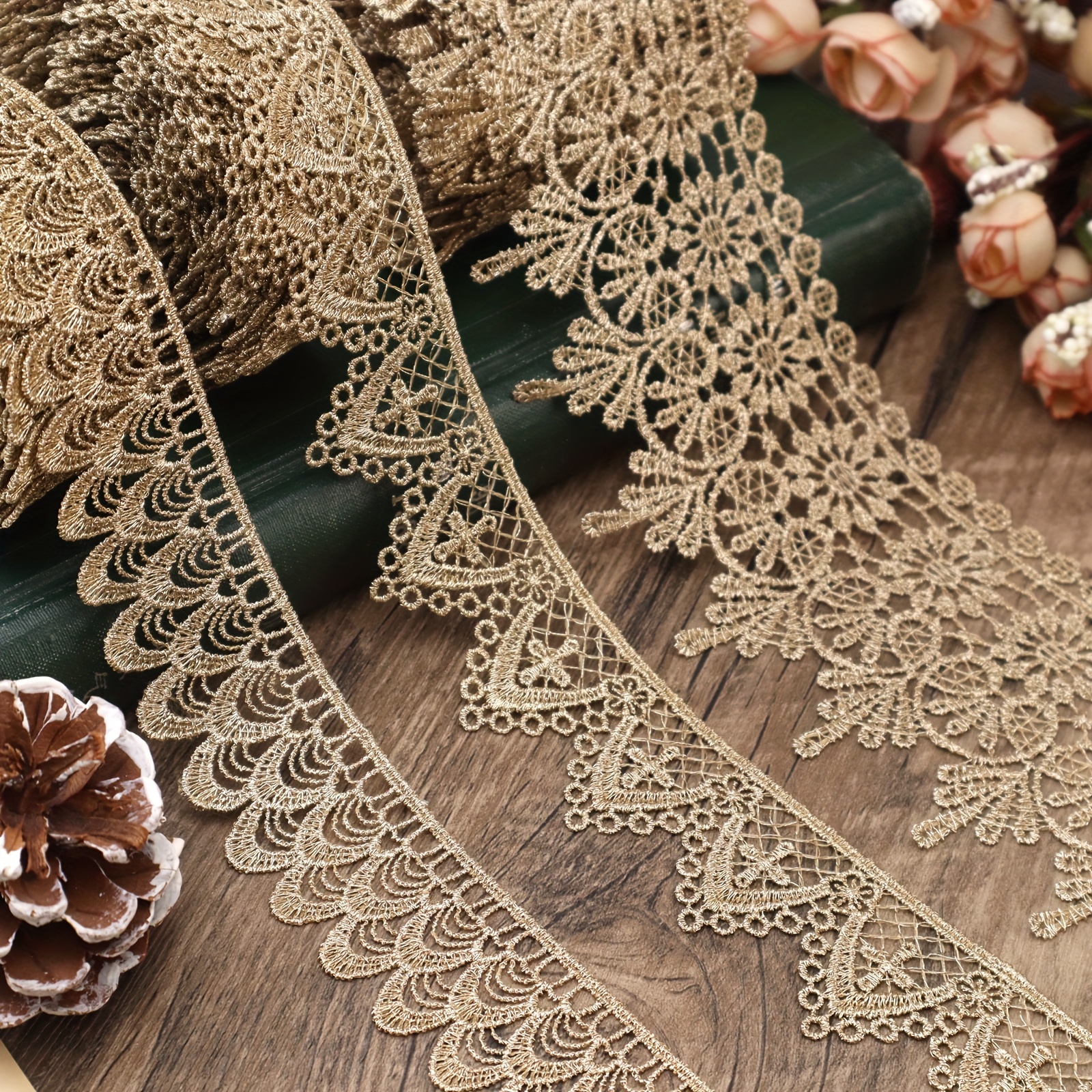 

Golden Lace Trim: 1 Yard Vintage Crochet Lace Ribbon For Sewing, Gift Wrapping, Bridal Wedding Decorations, Scrapbooking, Crafts, And Costume Jewelry