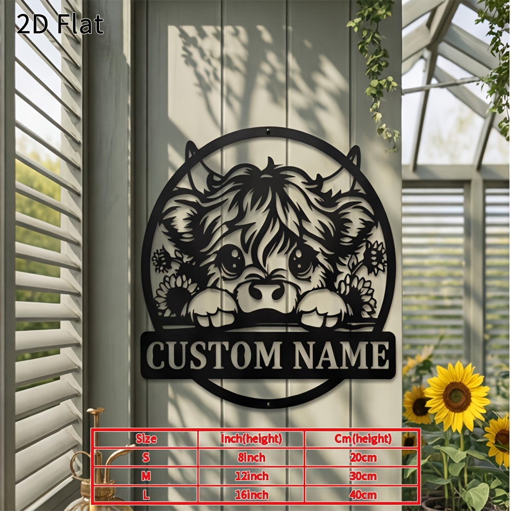 TEMU 1pc Of Personalized Highland Cow Wall Decoration Customized With Name, Farmhouse, Countryside, Suitable For Family Front Door, Porch, Garden,