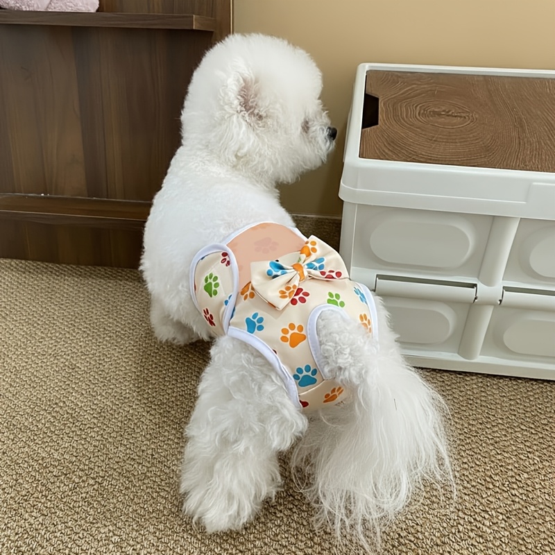 Image of 1pc Reusable Adjustable Dog Diaper - Breathable Mesh Pet Hot Pants, Soft , Machine Washable For Incontinence And Estrus Management, Cute Bow And Paw Print Design ( Suitable For Small To Large Dogs)
