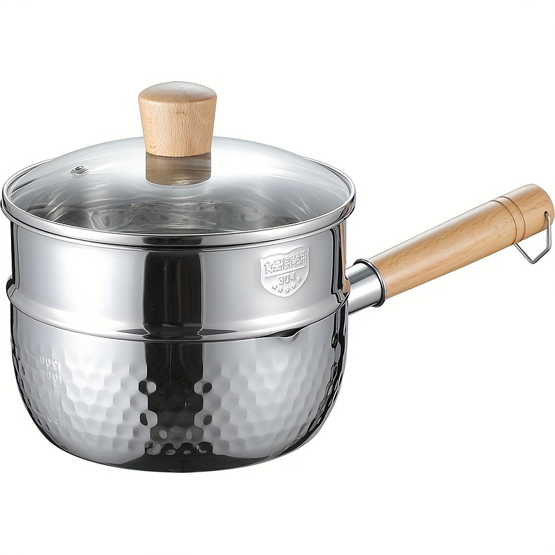 TEMU Japanese-style Stainless Steel Sauce Pan, One-person Steaming And Cooking Small Milk Pan, 7.1 Inch, Universal For Gas Induction Cookers, Snow Pan With Steamer Set, Simple Maintenance,