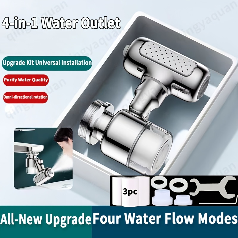 Multi-functional Rotating Extender Sink Aerator - 4 Water Filter Extender, Kitchen Bathroom 360° Rotating Spray Attachment, Mechanical Arm - Hand Washing/head Washing/face Washing