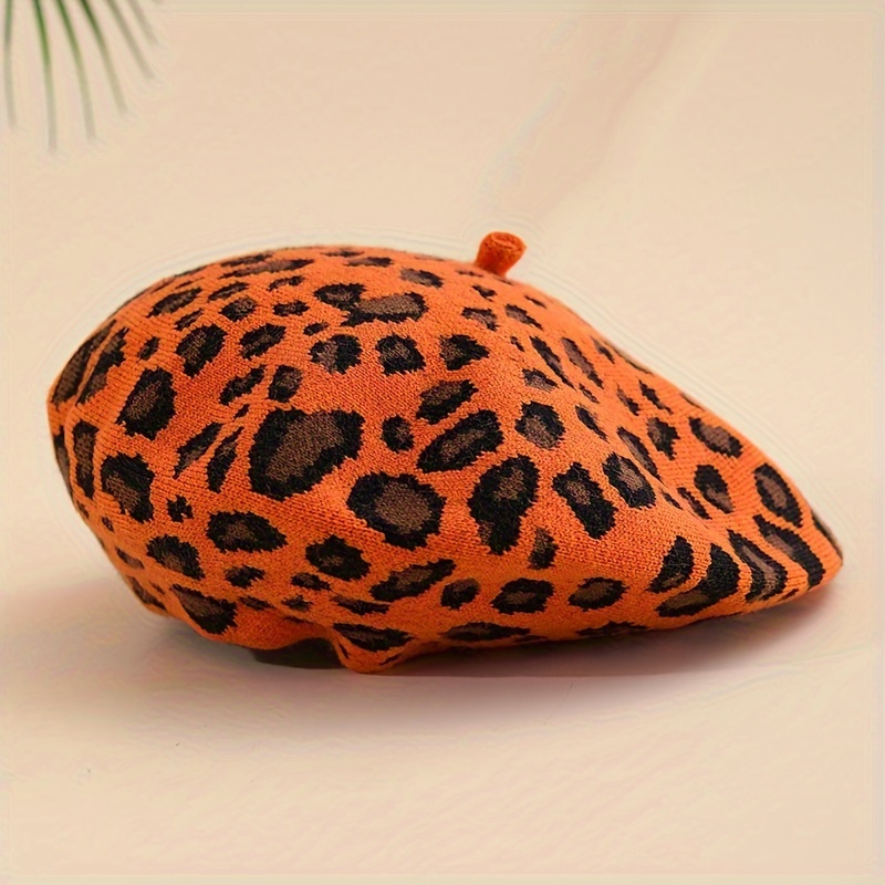 TEMU 1pc Leopard Print Beret Hat, Autumn Winter Leopard Pattern, British Japanese Fashion Warm Versatile Painter Hat
