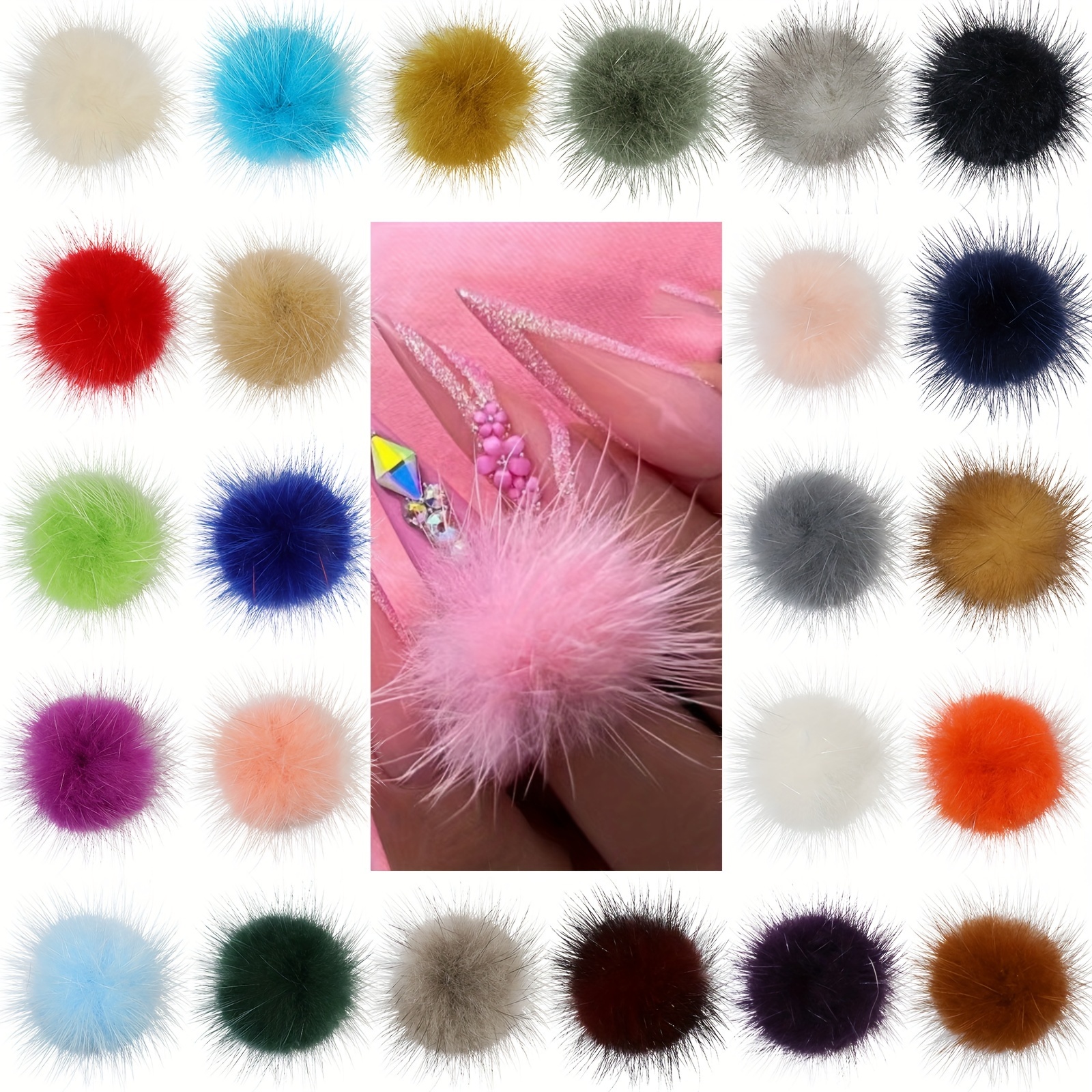 

24pc/box Fluffy Plush Ball Nail Pompom Mixed Art Decoration Fashion Jewelry Detachable Magnetic Manicure Design Accessories