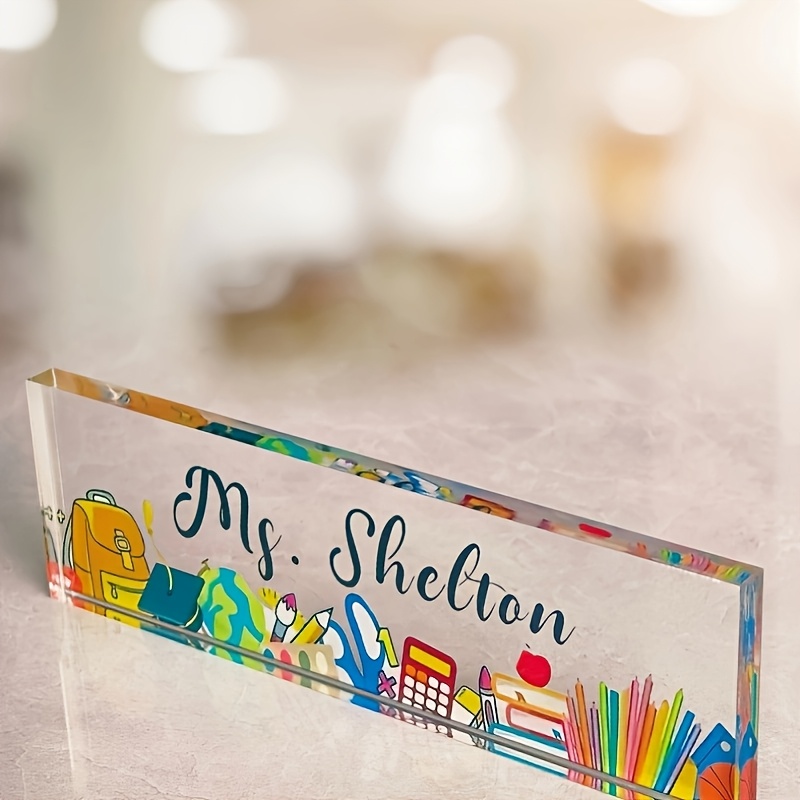 

1pc Customizable Acrylic Desk Nameplate, Transparent Teacher Appreciation Seating Card, No-battery Desk Accessory For Office And Classroom Decor