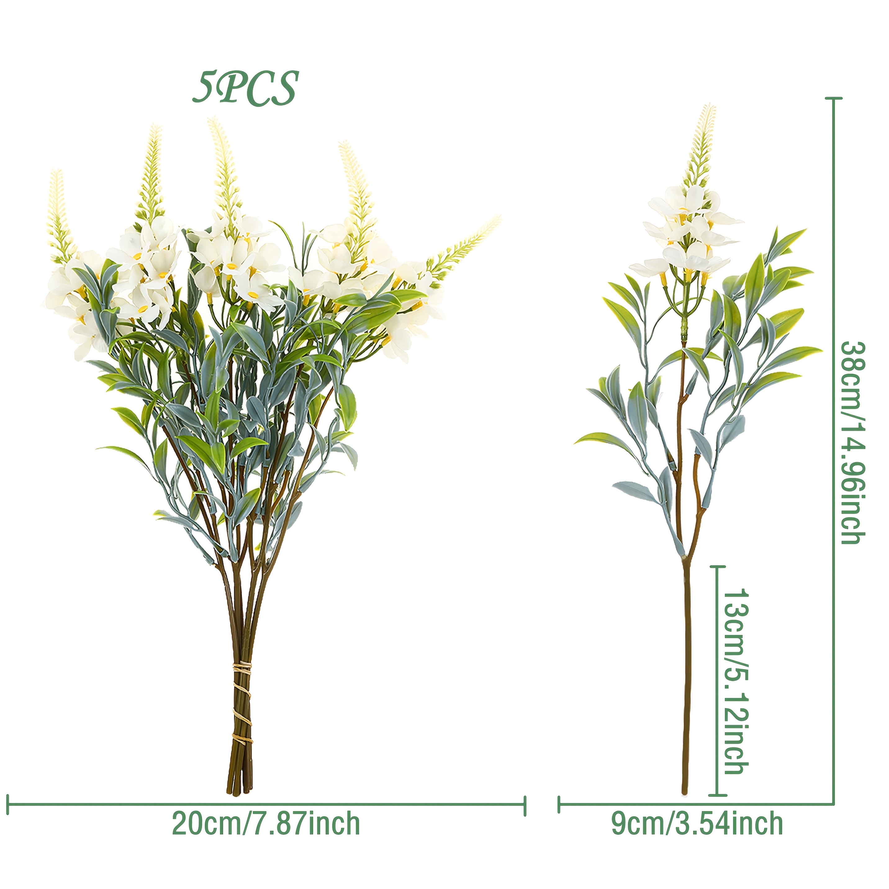 5pcs Realistic Artificial Cherry & Snowflake Flowers - Non-fading Plastic Fake Suitable For Wedding Arch, Bridal Bouquet, Spring, Table Centerpiece - Diy Vase Arrangement, No Container Included