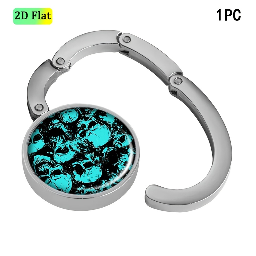 Teal Skulls on Black Graffiti Pattern Foldable Purse Hanger