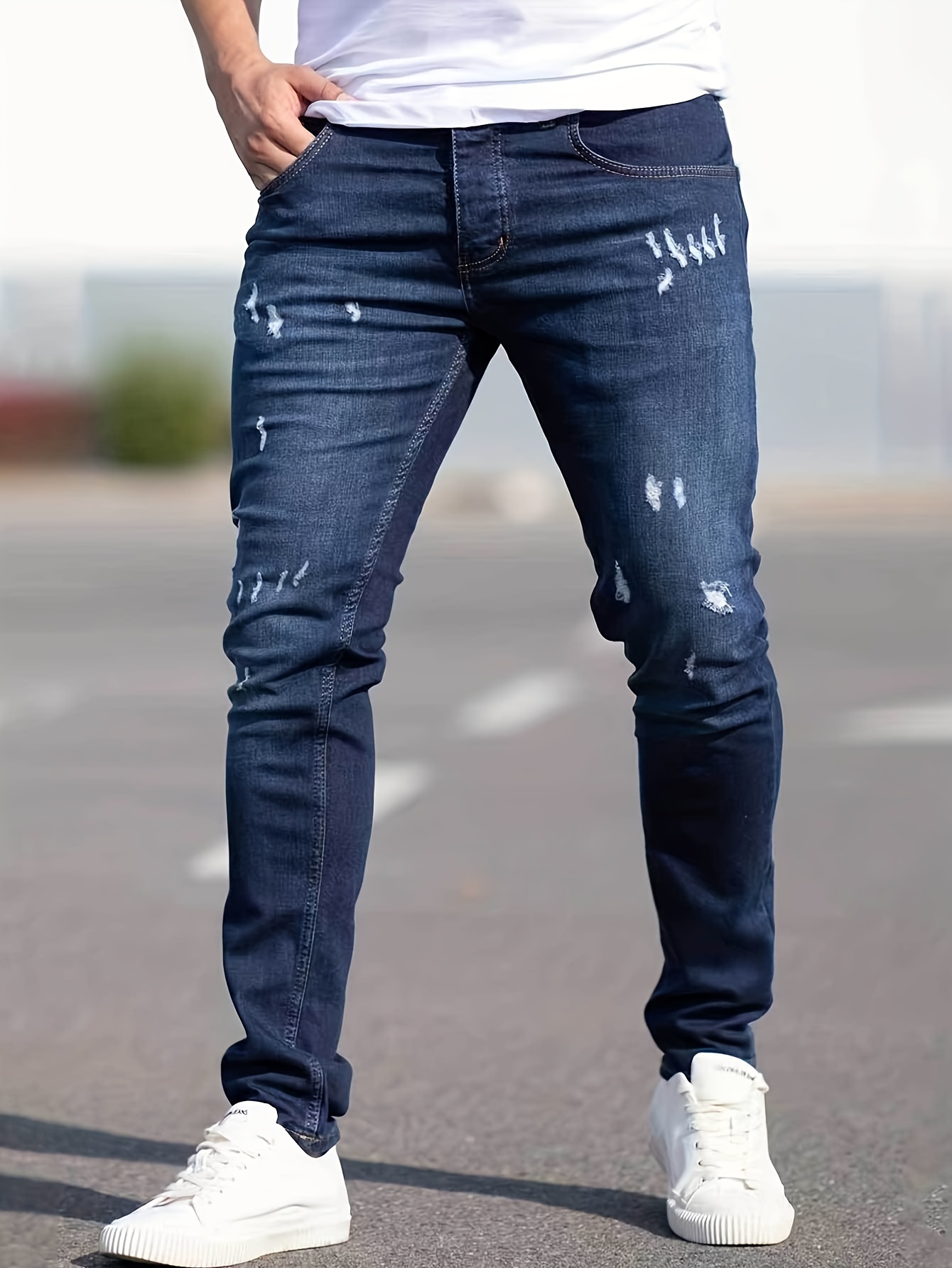 Pontalon Homme Jean Homme New Blue Ripped Tejanos Hombre Slim Pantalon  Hombre Straight Pantalones Vaqueros Casual Jeans for Man257F