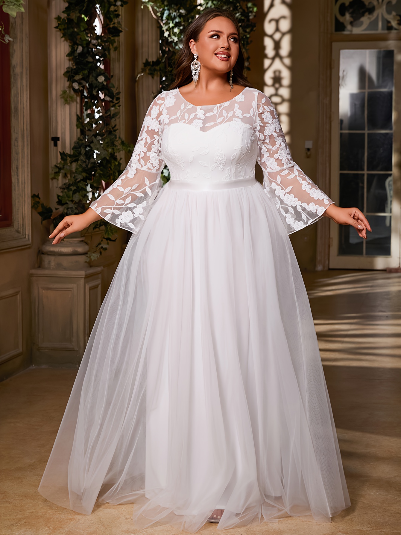 plus size womens elegant petal sleeve round neck lightweight