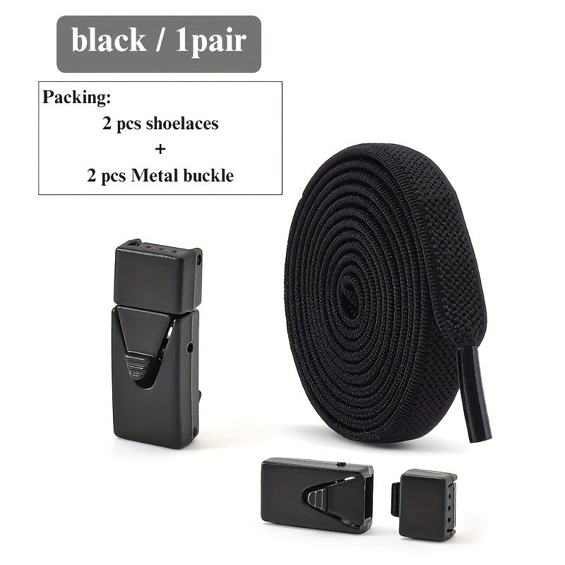TEMU 1 Pair Of 8mm Wide Elastic No-tie Shoelaces, Including 2 Elastic Shoelaces And 2 Metal Shoe Buckles. Features A Metal Snap Design For Easy