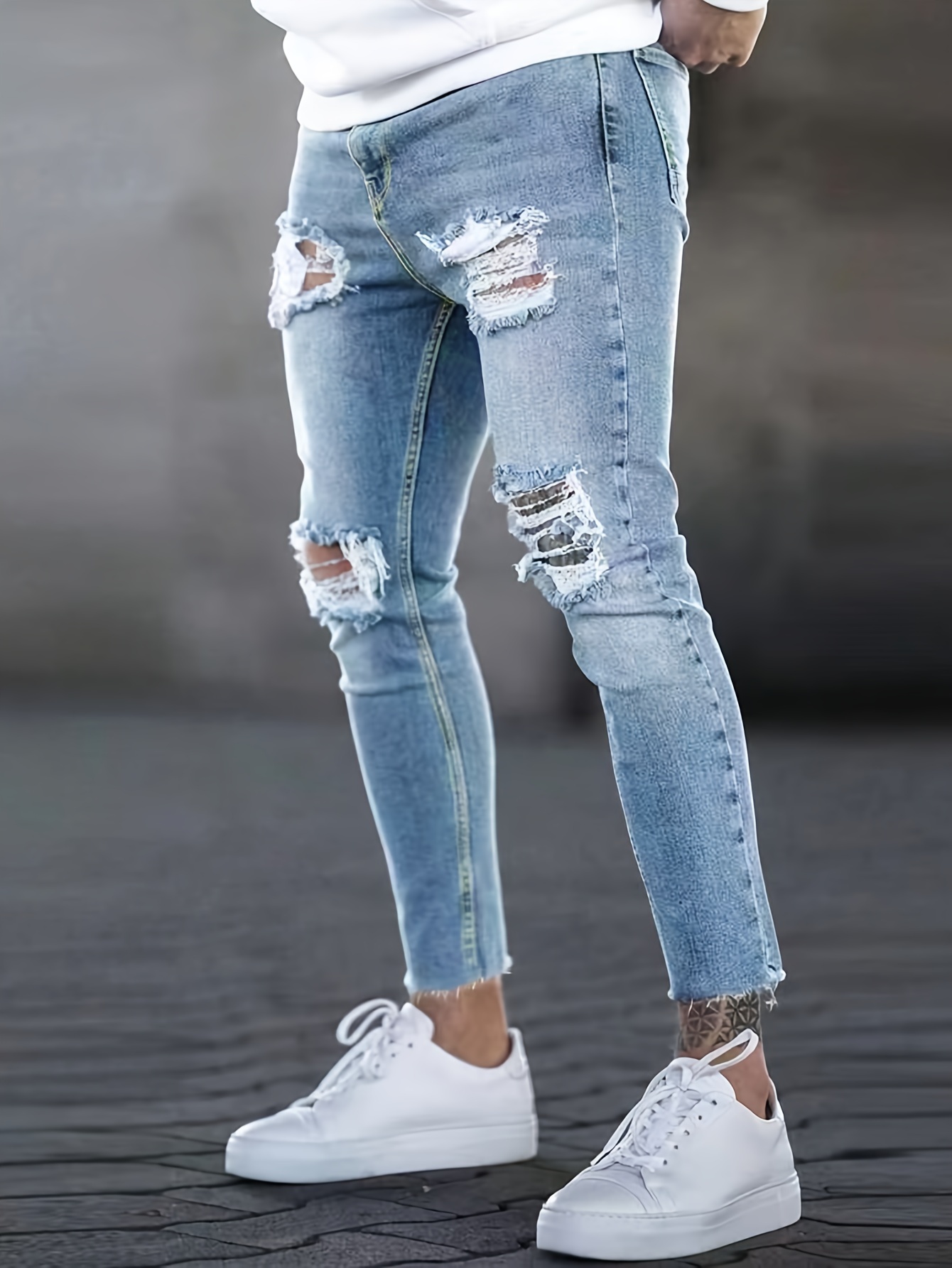 Ripped Straight Leg Loose Fit Jeans High Wide Legs - Temu Poland