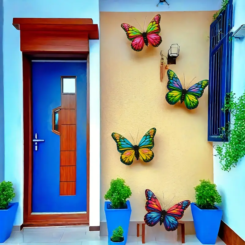 Mariposas De Metal Naranja Y Amarillo Para Pared, Decoración De