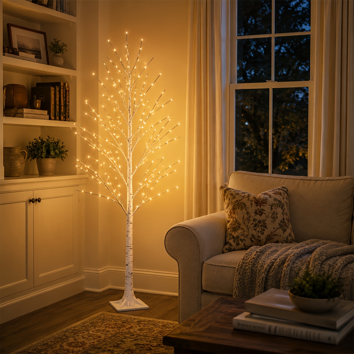 TEMU Lampe de Arbre de Bouleau 6FT avec 8 modes d'éclairage, alimentée par USB, branches réglables, lumières blanches chaudes pour la décoration