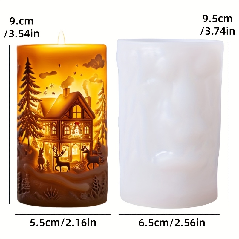 Image of Candle House Cylindrical Scented Candle Silicone House Town House Cylindrical Candle Silicone Mold Elk Resin Plaster Mold Cement Concrete Mold New Year Gift