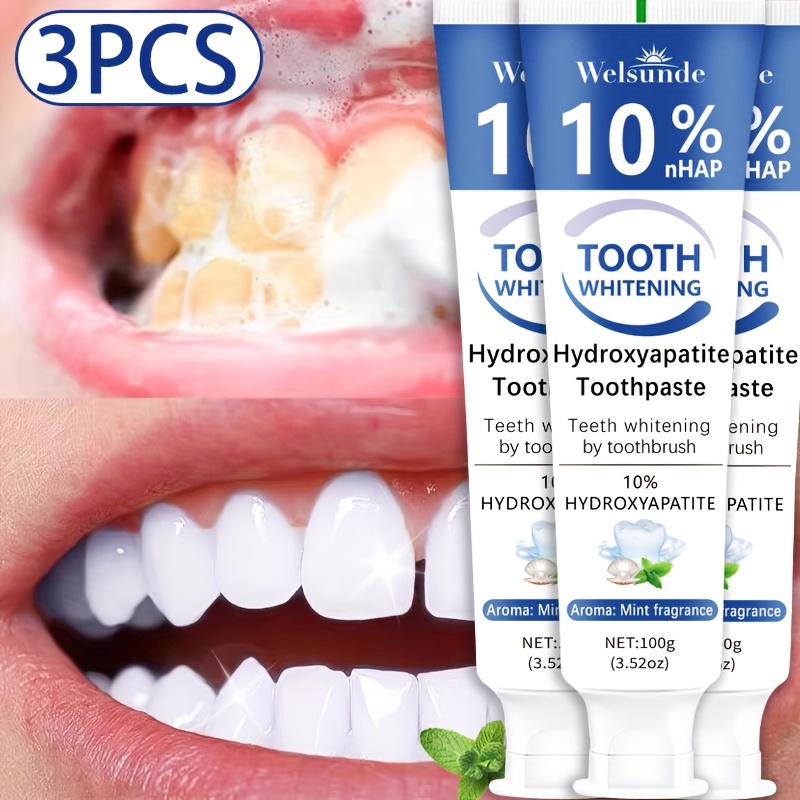 3pcs Hydroxyapatite toothpaste - Hydroxyapatite toothpaste, 10% hydroxyapatite tooth, peppermint essential oil deep cleaning paste, fresh breath strengthen dental care, basic cleaning, suitable for everyone - Image 2