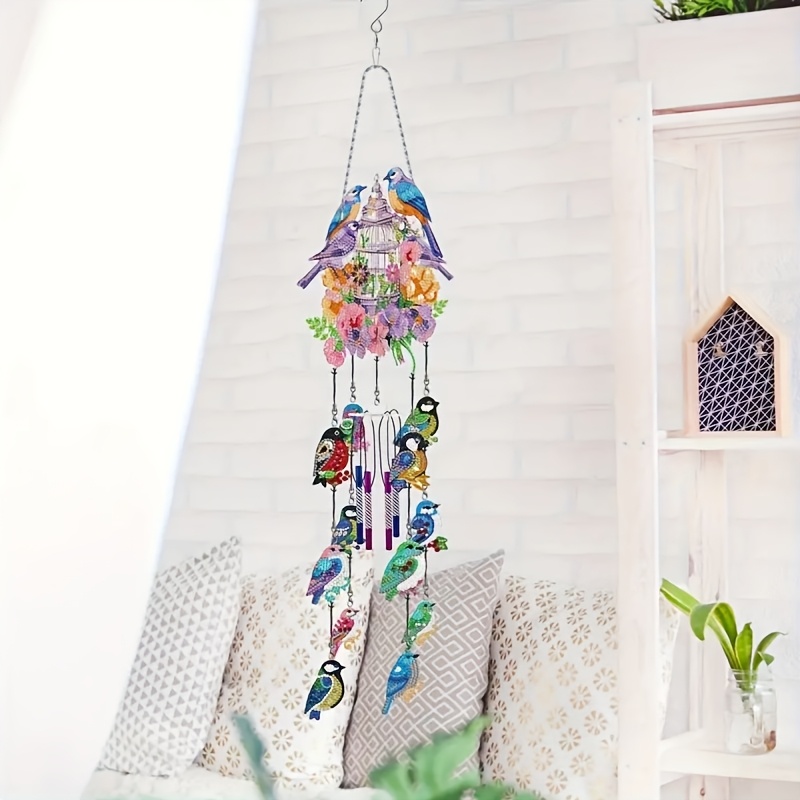 TEMU 1 Ensemble, Carillon à Vent Rotatif avec Élément Cage à Oiseaux, Peinture Diamant DIY, Artisanat Diamant, Décoration et , Cadeau Idéal pour les