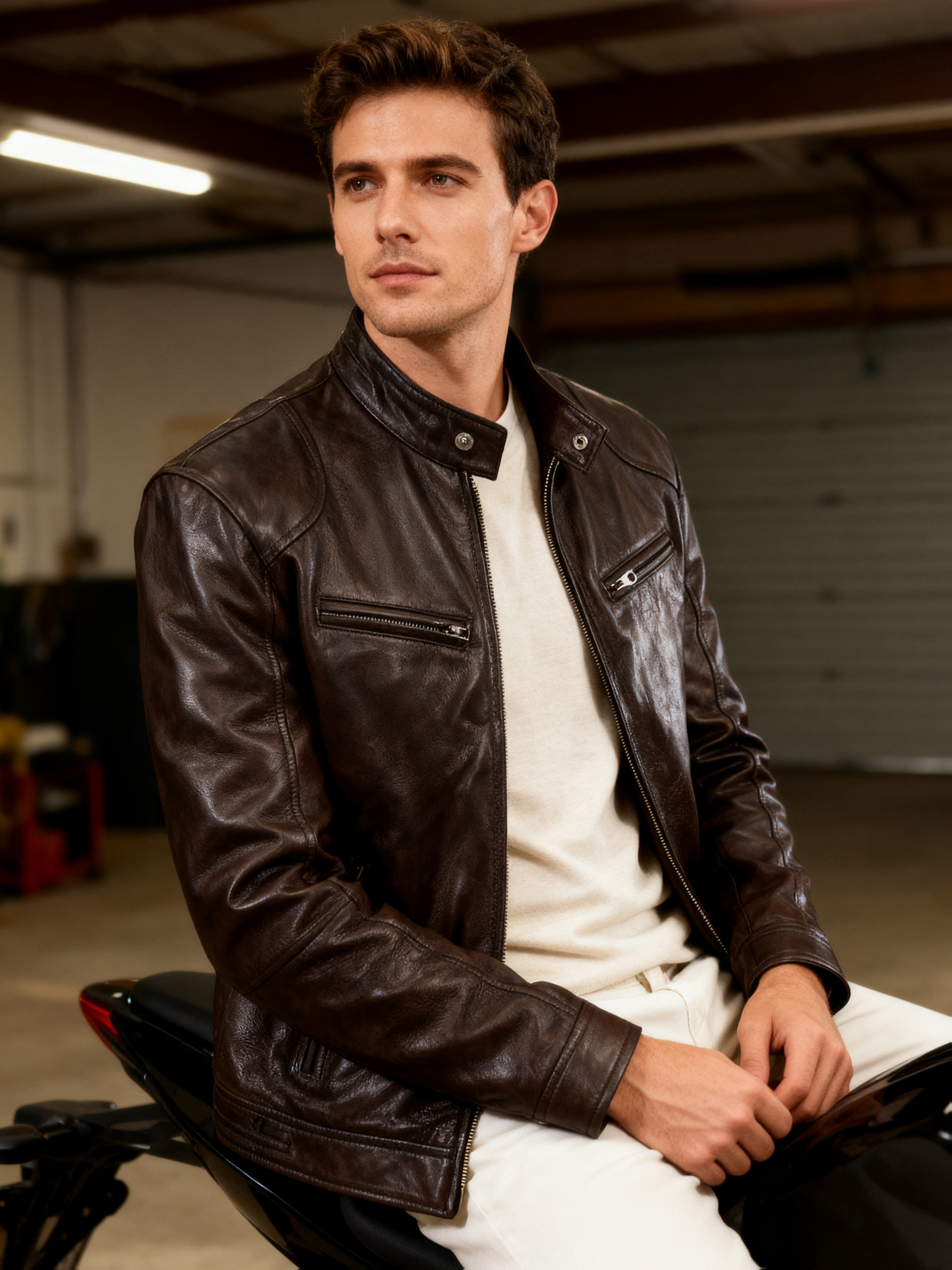 mens fit leather jacket casual motorcycle style Temu Germany