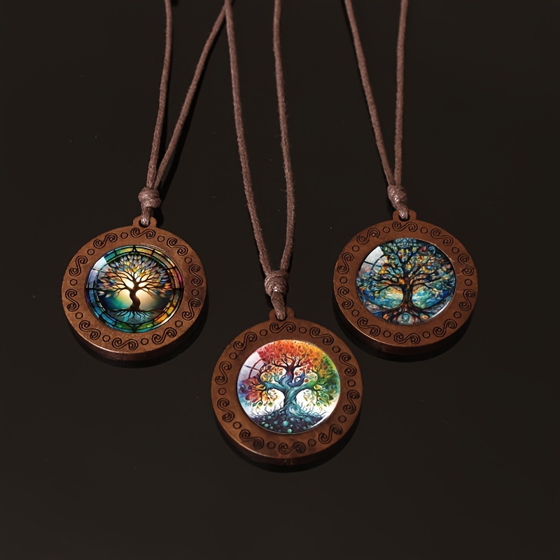 

Collier Pendentif en Verre Style Bohémien Arbre de Vie 1pc - Charme en Bois Vibrant avec Chaîne en Corde Vintage, Accessoire, Idéal pour Tenue Décontractée & Cadeau