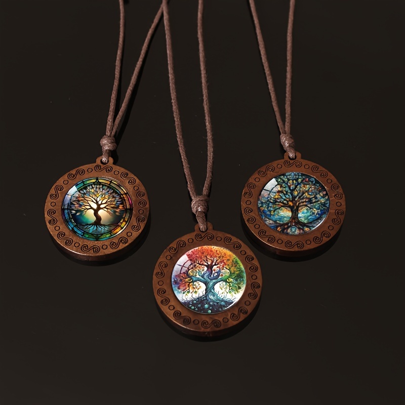 Handcrafted Bohemian Tree of Life Glass Pendant Necklace
