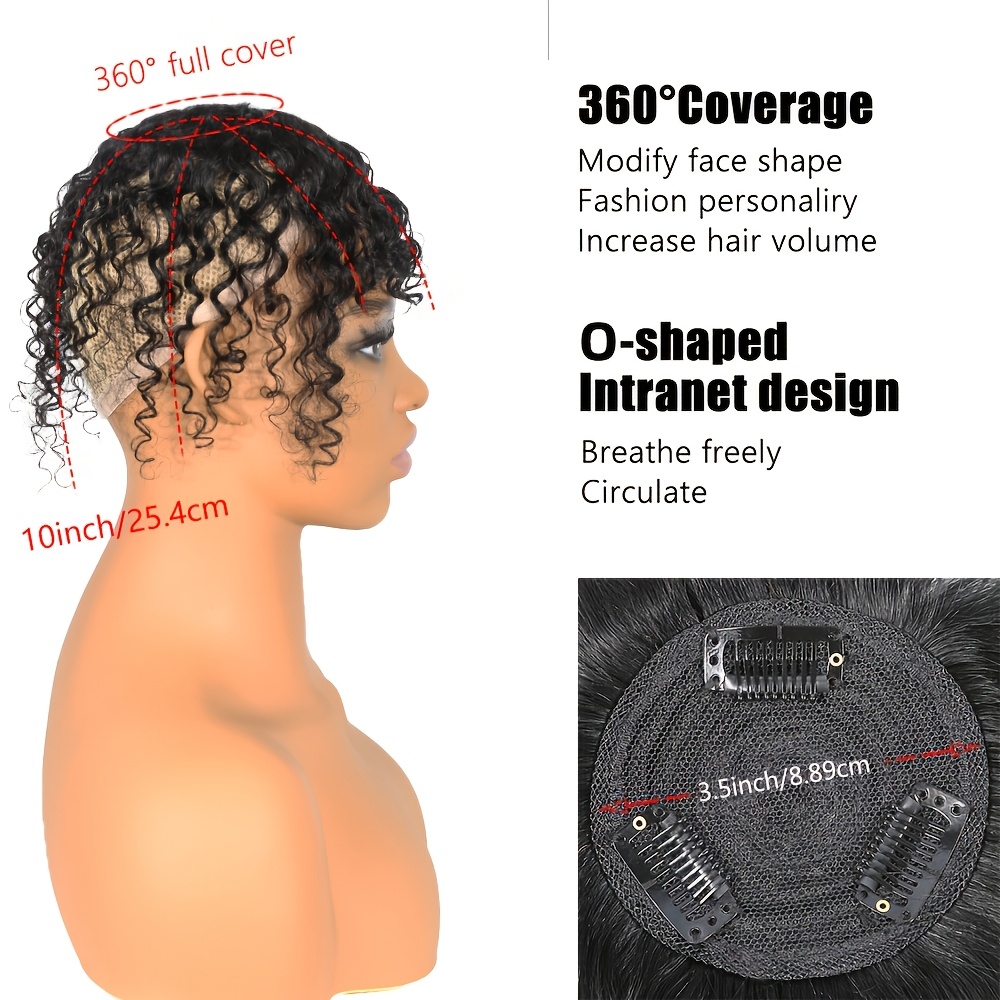 a curly human hair topper bangs clip in accessory - Temu display picture 2
