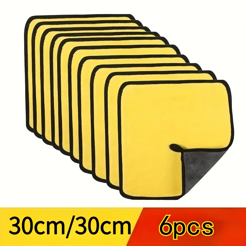TEMU 6pcs Thickened Car Wash Towels, Large Car Washing Cloths, Highly Absorbent, Suitable For Cars And Indoor Use, Double-sided Wiping Cloth