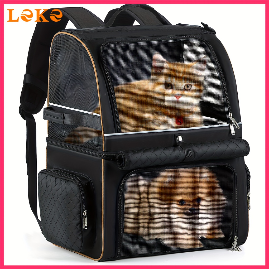 dual compartment   backpack for cats small dogs   to 24 lbs quilted black with mesh ventilation   secure zipper closure comfortable   use cat backpack carrier secure zipper closure Product details 1