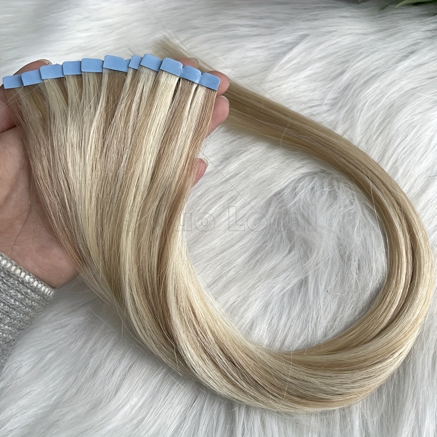 highlight blonde mini tape human hair extensions 12 20 inches long straight   tape in hair extension 10pcs pack details 0