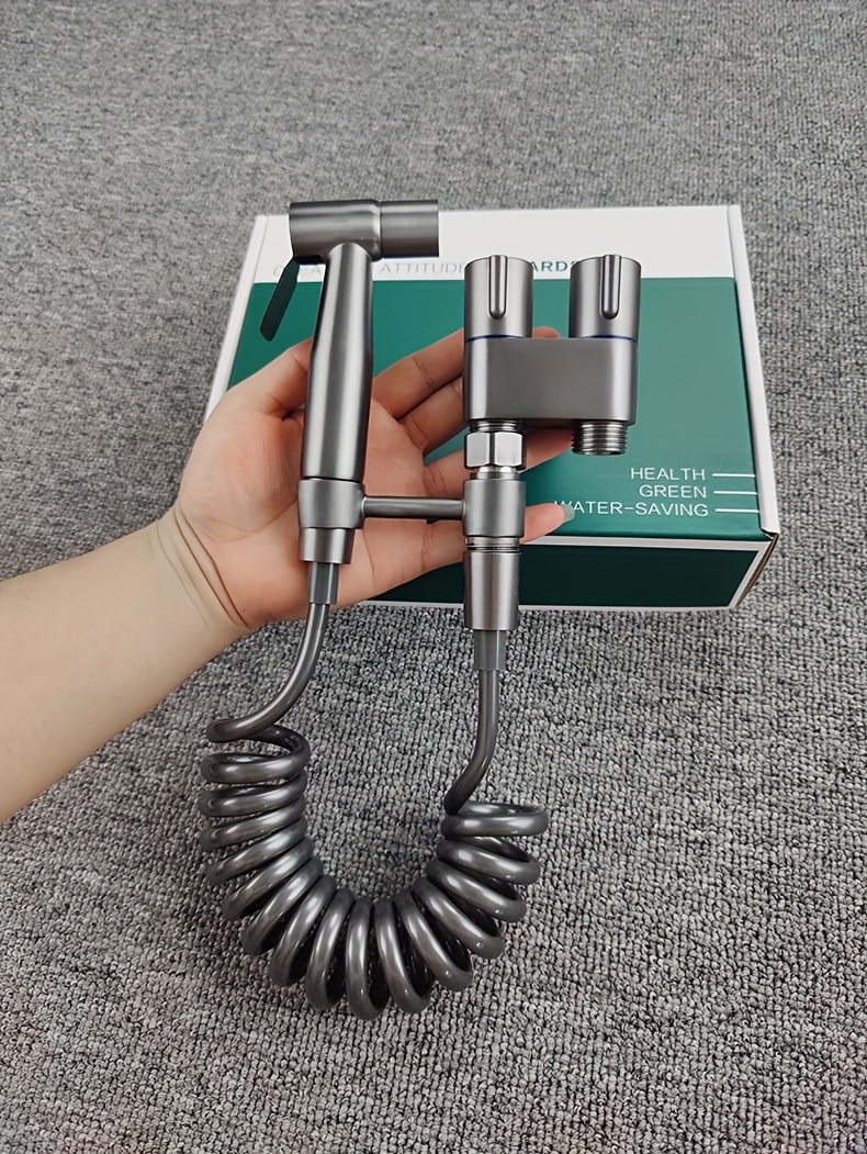 Handheld Toilet Companion Set, Wall-Mounted One-In-One Outlet Valve Kit with Stainless Steel Nozzle, Telescopic Hose and Stand