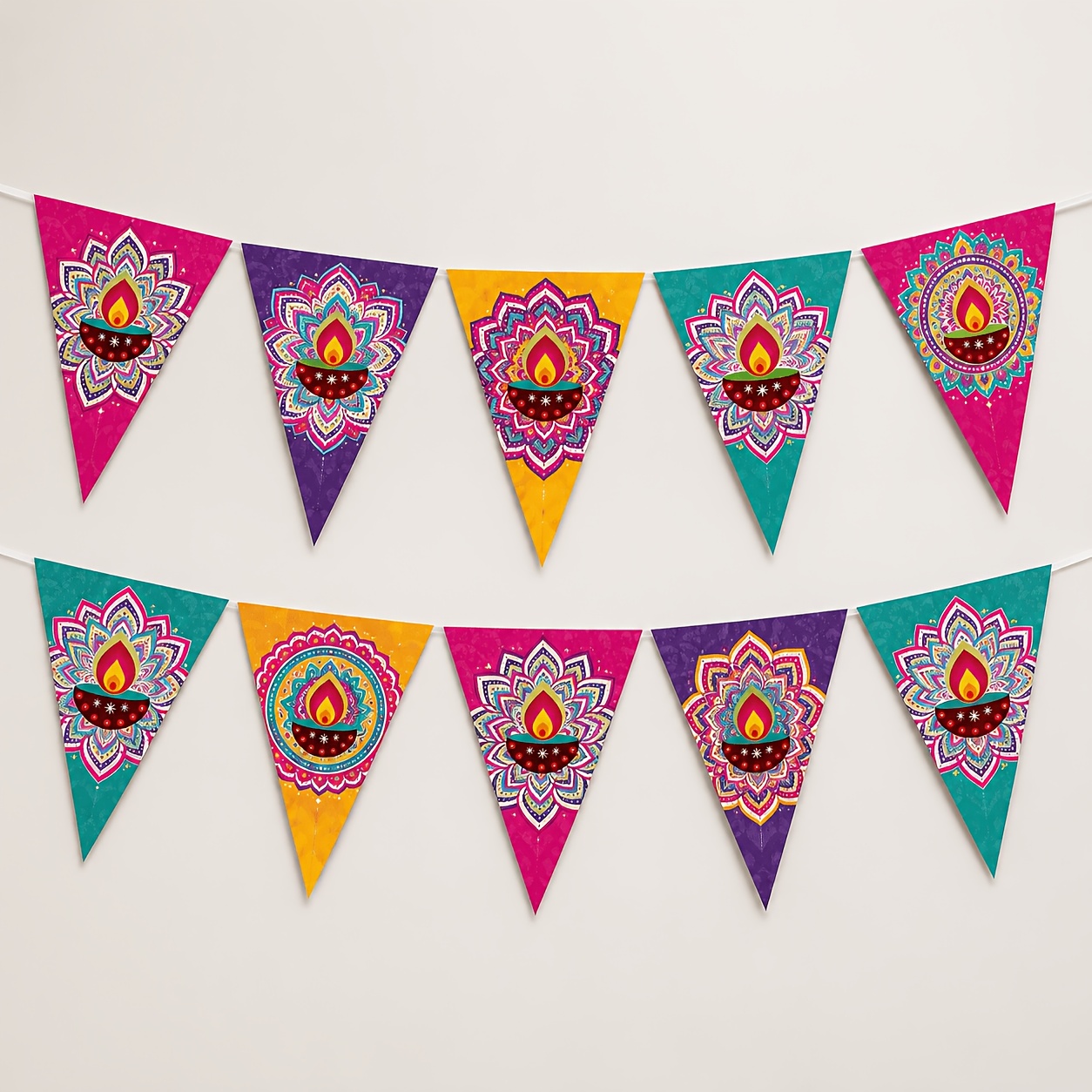 TEMU A Set Of Diwali Colorful Mandala For Lamp Triangular Pull-string Flags With Vibrant Contrasting Patterns, A Festive Party Wall Decoration Banner