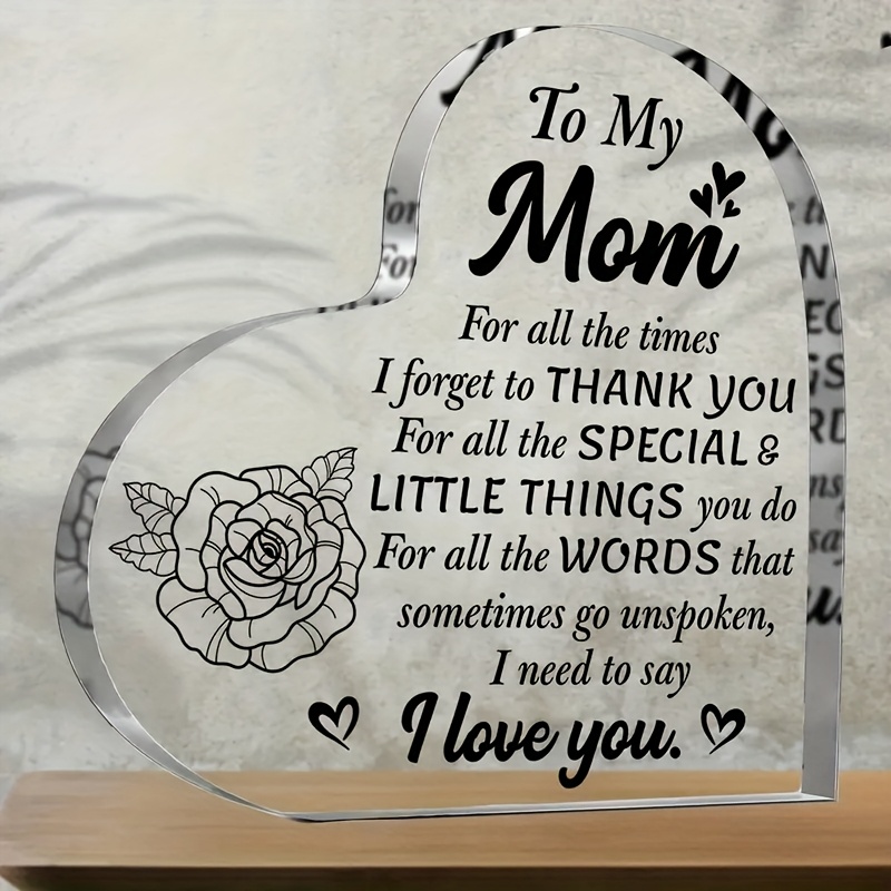 

Mom Heart Crystal Paperweight - Perfect Birthday, Day & Christmas Gift From Daughter Or Son, Classic Acrylic Desk Decor, Thanksgiving, 1cm Thickness