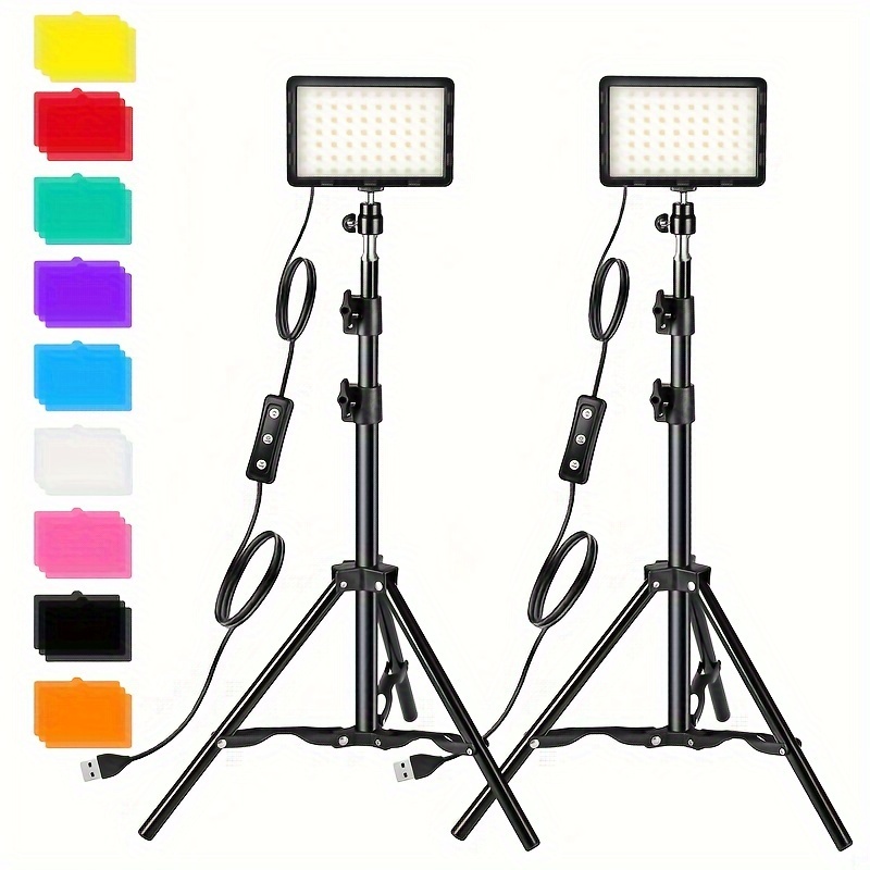 

2pcs Photography Lighting Kit Dimmable 5600k Usb Led Video Studio Streaming Light Video Fill Light With Adjustable Tripod Stand And Rgb Filter Desktop/photo Video Shooting
