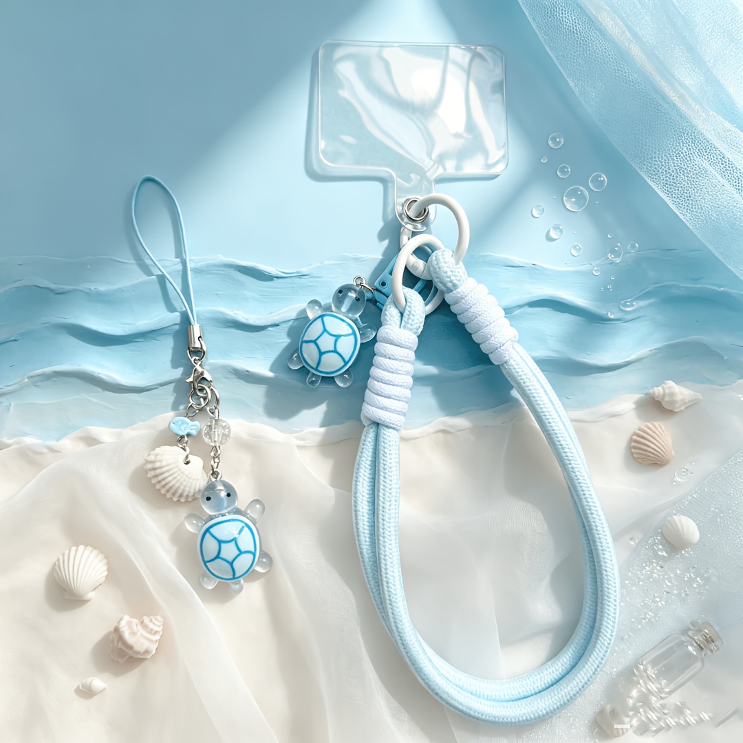 TEMU 2pcs Turtle Pendant Phone Lanyards, Small Fish And Seashell Sea Turtles Phone Cords, Suitable For Phone Cases, Cute Turtle Handmade Wristbands