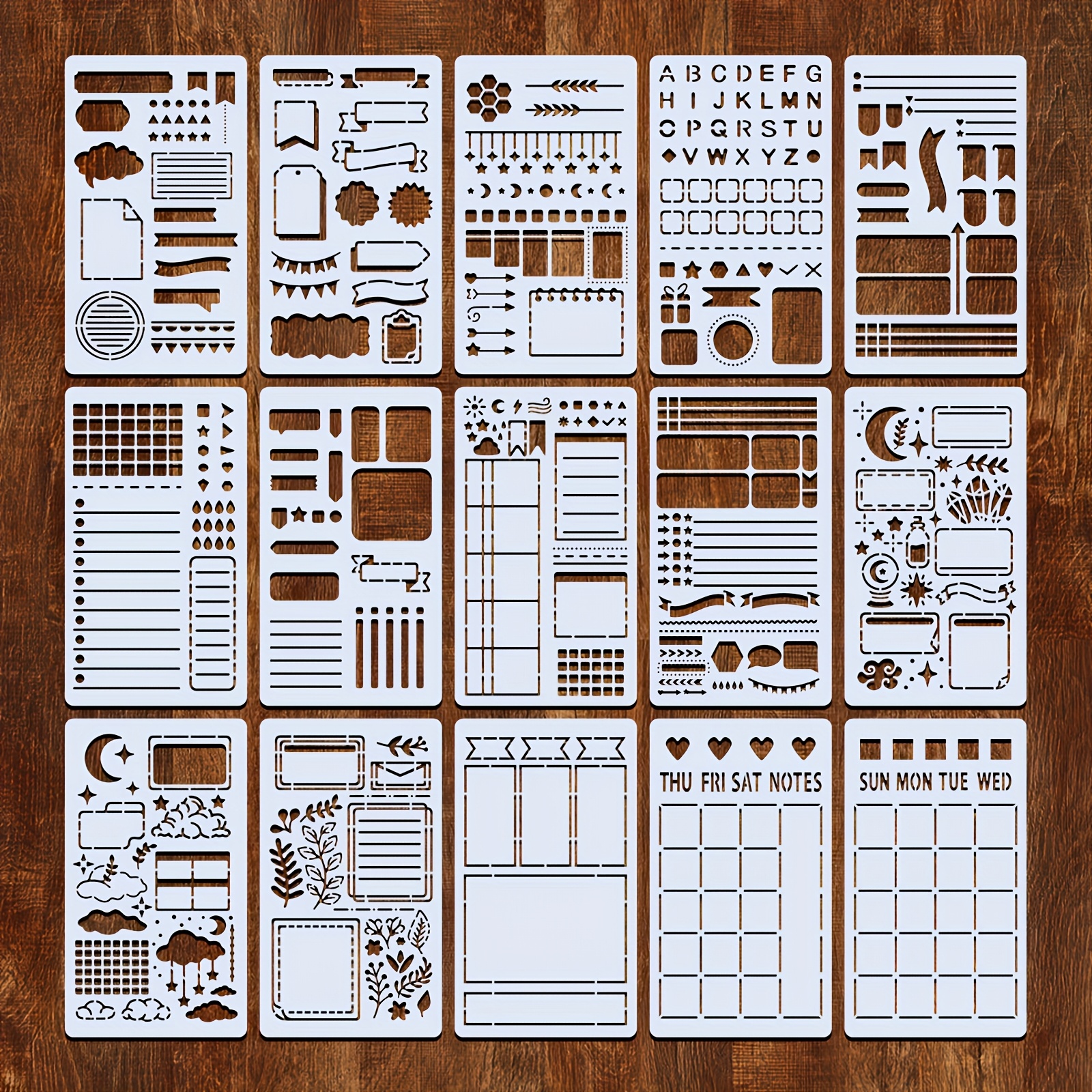 15pcs Journal Templates 4 X 7 Inches Reusable Plastic Planning Templates For Journal Notes Daily Journal , Featuring Lists, Flowcharts, And Creative Patterns - Perfect For Projects And Notebooks