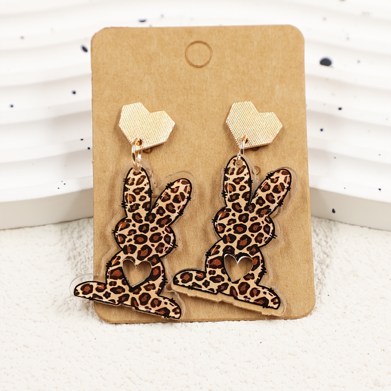TEMU Classic Leopard With Heart Cutouts For Easter, Elegant Heart-shaped Alloy Earrings, Women's Acrylic Earrings, Suitable For And Gifting, Daily Wear, Made From Materials, Women's Jewelry Additions