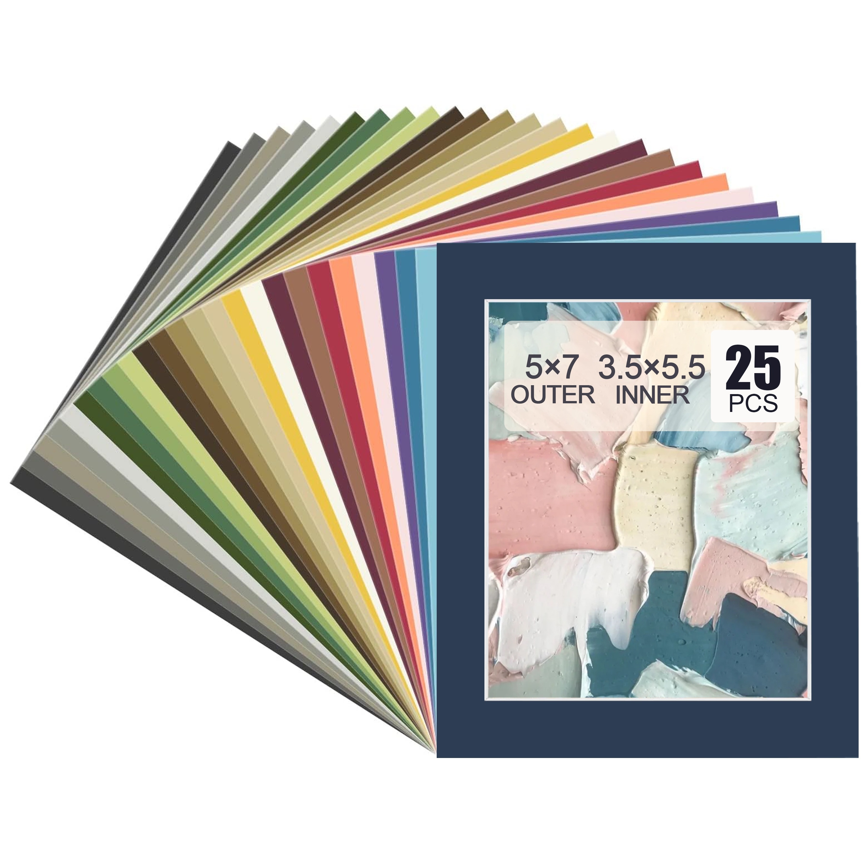 

25 Pcs Mixed Colors Picture Mats: 5x7 Inch Photo Frames With White Core Bevel Cut, Acid Free, Perfect For Photos, Art, And Room Decor