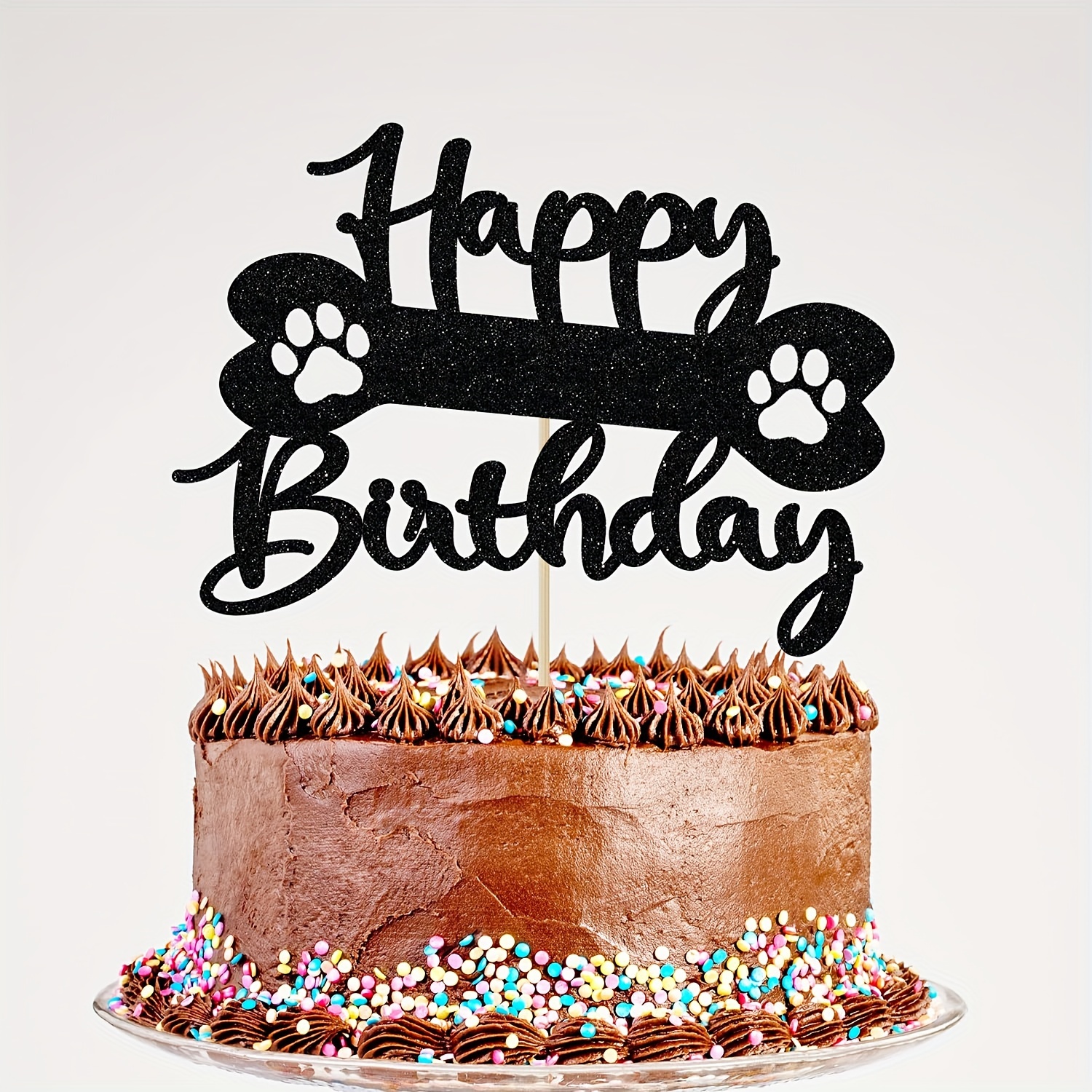1pc Black Sparkling Pet Theme Cake Topper For Pet Birthday Party Cake Decoration, Cat And Dog