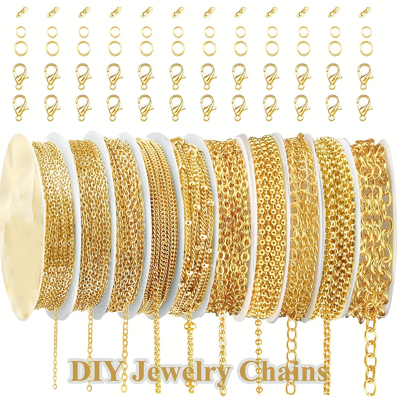 TEMU Fashionable Stainless Steel Metal Chain Set In Golden Or Silvery Color. With Various Large-hole Beads To Create Exquisite Bracelets, Necklaces,
