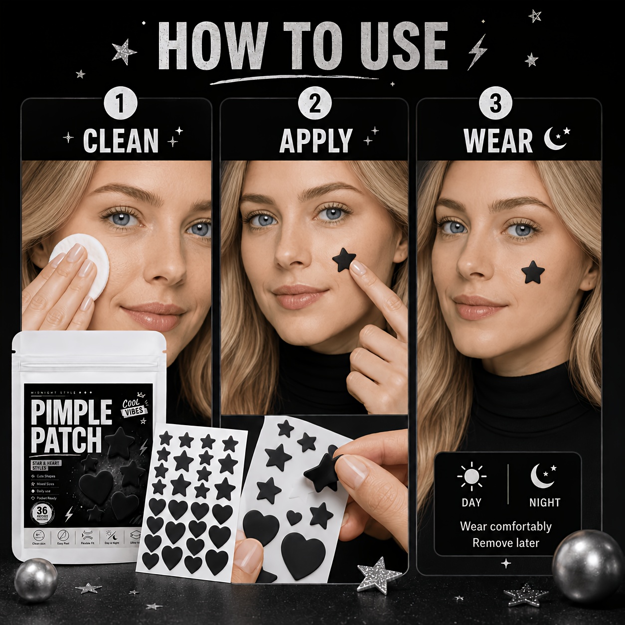 216/792pcs Black Star and Heart Hydrocolloid Pimple Patches