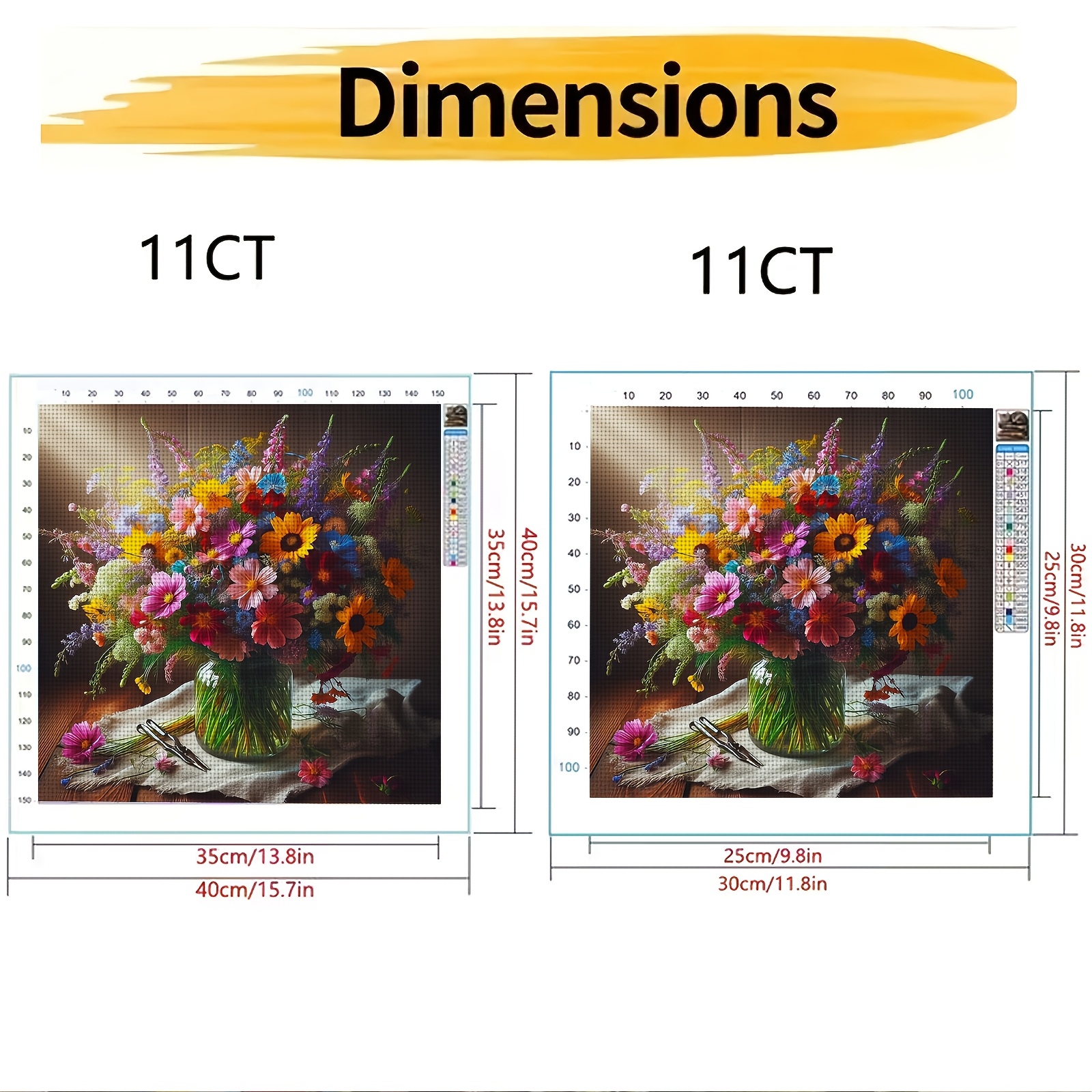 Complete DIY Cross Stitch Kit, Colorful Flower Bouquet Embroidery